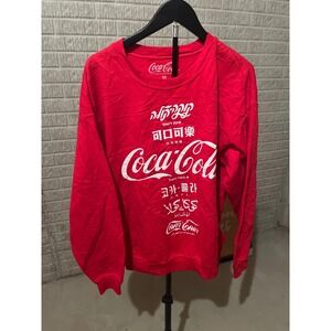 Coca Cola‎ Red Long Sleeve Sweatshirt Multilingual Logo Graphic Print Size M